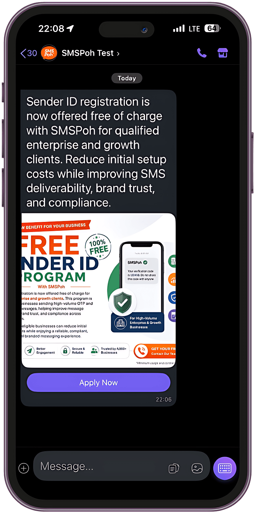 ViberMS rich promotional marketing campaign message preview on smartphone screen