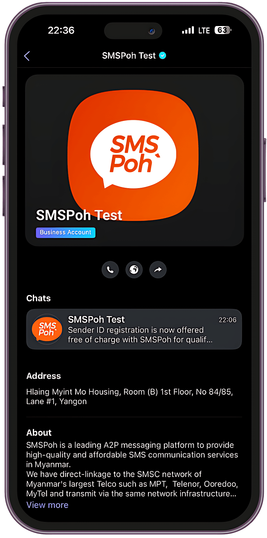 Official verified Viber Business profile interface showcasing sender identity trust badges